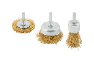 Щетки из латунированной рифленой проволоки со стержнем 3 шт MASTERTOOL 19-9300 (521580) фото 1