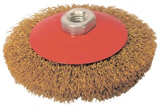 Cone brush made of corrugated brass wire D115 mm М14 MASTERTOOL 19-8111 фото 1