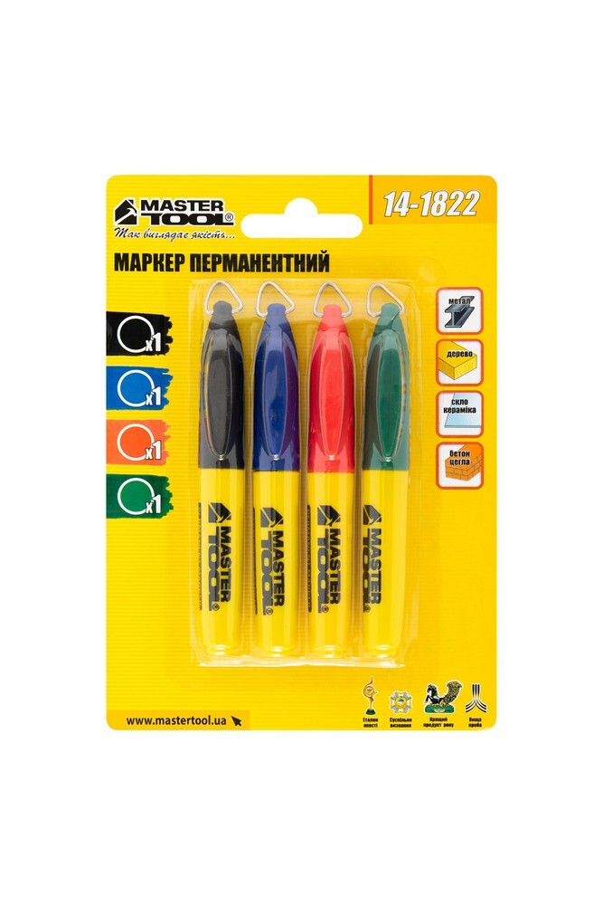 Маркер перманентный цветной, упак. 4шт MASTERTOOL 14-1822 (523451) фото 1