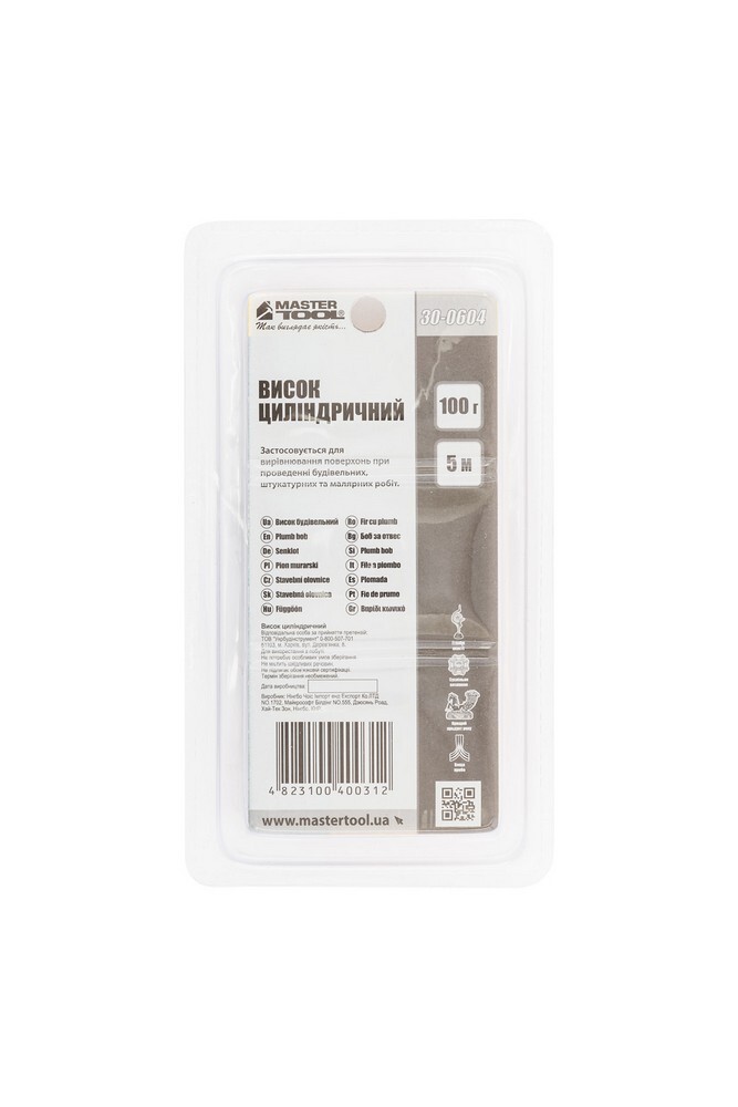 Отвес строительный цилиндрический, 100 г MASTERTOOL 30-0604 (523394) фото 3