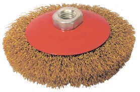 Cone brush made of corrugated brass wire D100 mm М14 MASTERTOOL 19-8110 фото 1